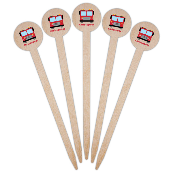 Firetrucks Wooden 6" Food Pick - Round - Fan View