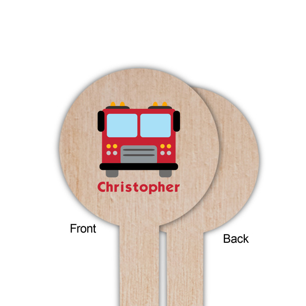 Firetrucks Wooden 6" Food Pick - Round - Single Sided - Front & Back