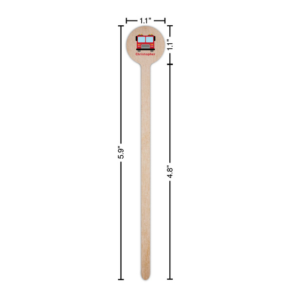 Firetrucks Wooden 6" Stir Stick - Round - Dimensions