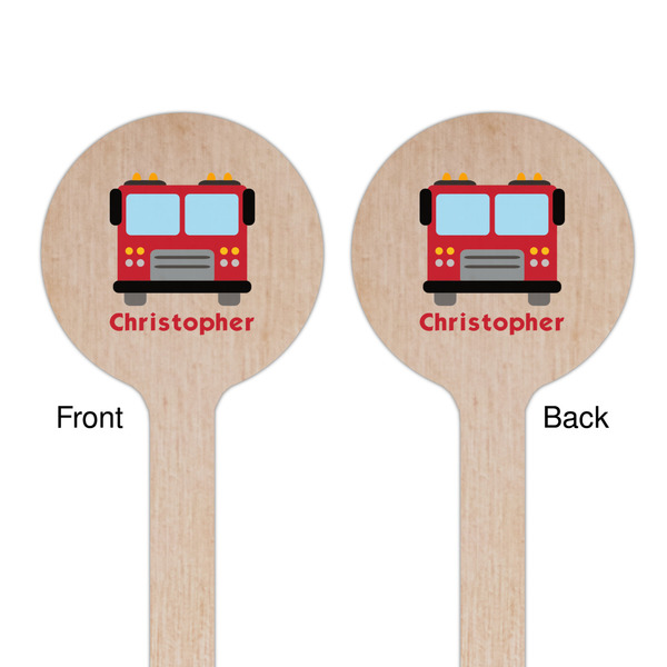 Firetrucks Wooden 6" Stir Stick - Round - Double Sided - Front & Back
