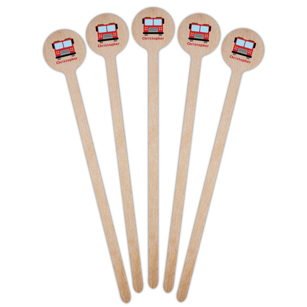 Firetrucks Wooden 6" Stir Stick - Round - Fan View