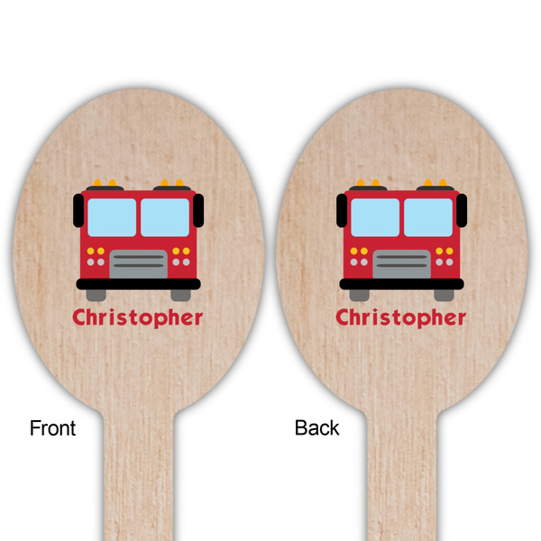 Firetrucks Wooden Food Pick - Oval - Double Sided - Front & Back