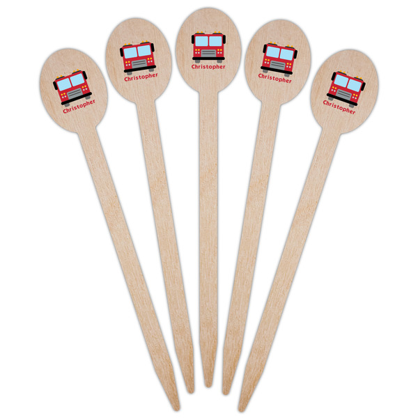 Firetrucks Wooden Food Pick - Oval - Fan View