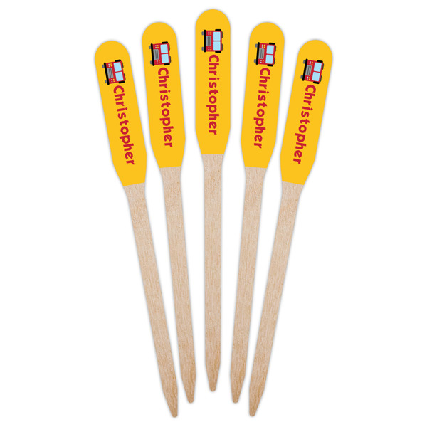 Firetrucks Wooden Food Pick - Paddle - Fan View