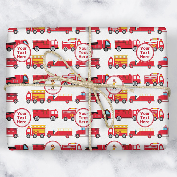 Firetrucks Wrapping Paper Roll - Matte - Wrapped Box