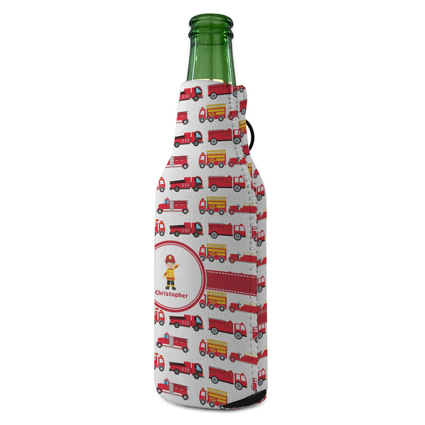 Firetrucks Zipper Bottle Cooler - ANGLE (bottle)