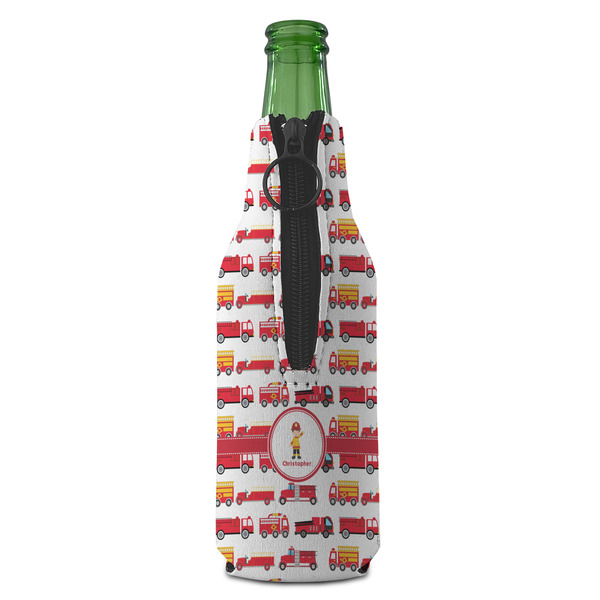 Firetrucks Zipper Bottle Cooler - BACK (bottle)