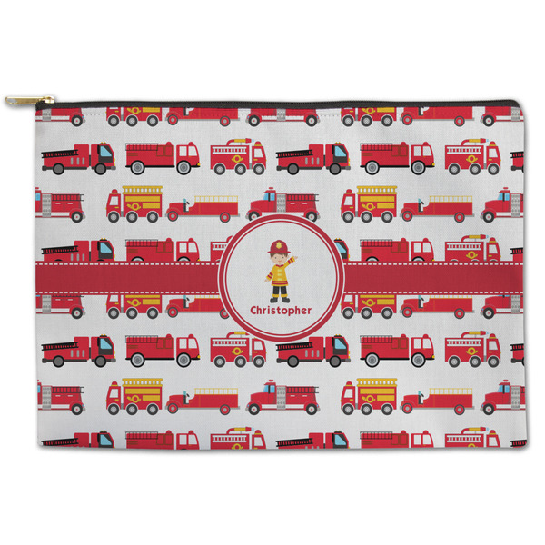 Custom Firetrucks Zipper Pouch - Large - 12.5"x8.5" (Personalized)