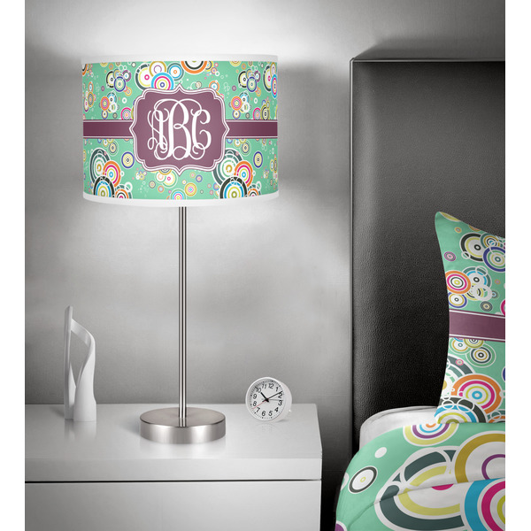 Colored Circles 13 inch drum lamp shade - in room