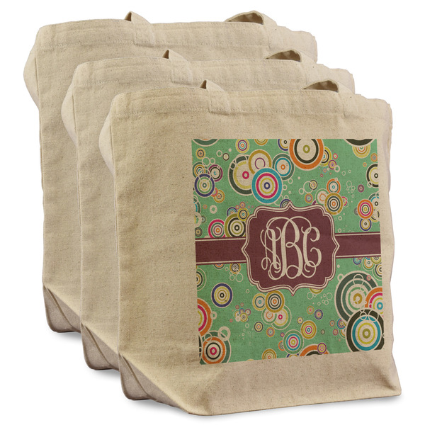 Custom Colored Circles Reusable Cotton Grocery Bags - Set of 3 (Personalized)