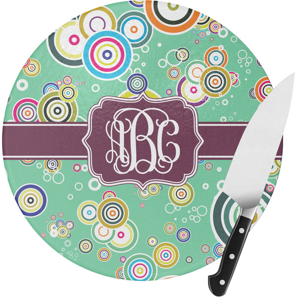 Custom Colored Circles Round Glass Cutting Board - Small (Personalized)