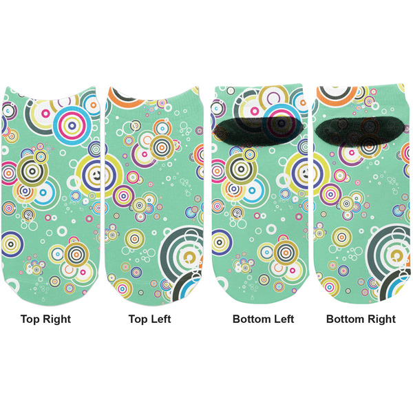 Colored Circles Adult Ankle Socks - Double Pair - Front and Back - Apvl