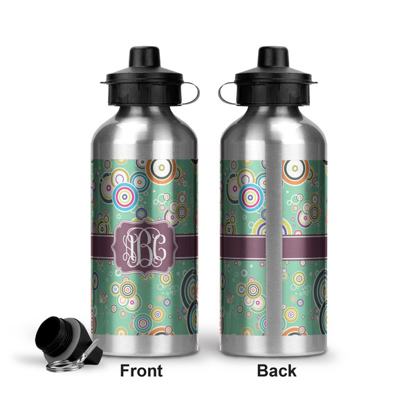 Colored Circles Aluminum Water Bottle - Front and Back
