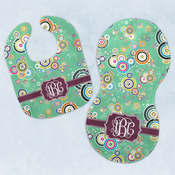 Custom Colored Circles Baby Bib & Burp Set w/ Monogram