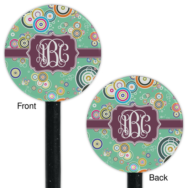 Colored Circles Black Plastic 5.5" Stir Stick - Double Sided - Round - Front & Back