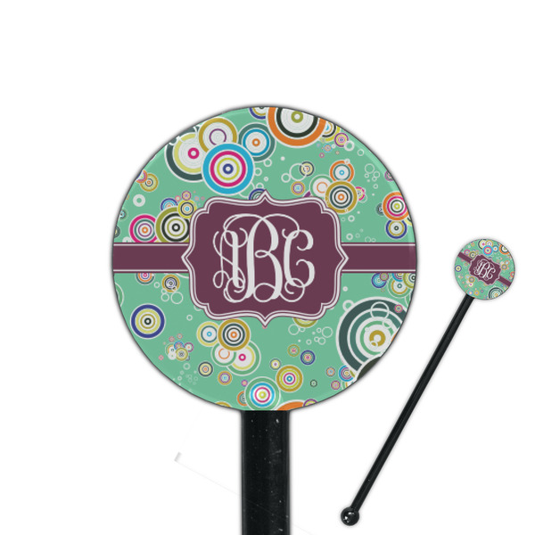 Custom Colored Circles 5.5" Round Plastic Stir Sticks - Black - Double Sided (Personalized)