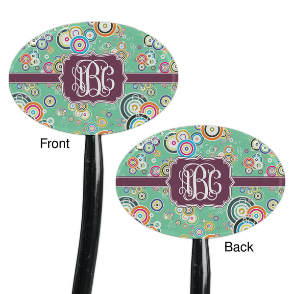 Colored Circles Black Plastic 7" Stir Stick - Double Sided - Oval - Front & Back