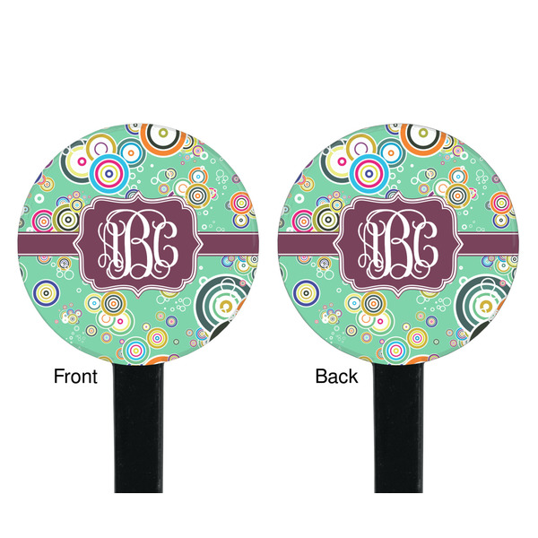 Colored Circles Black Plastic 7" Stir Stick - Double Sided - Round - Front & Back