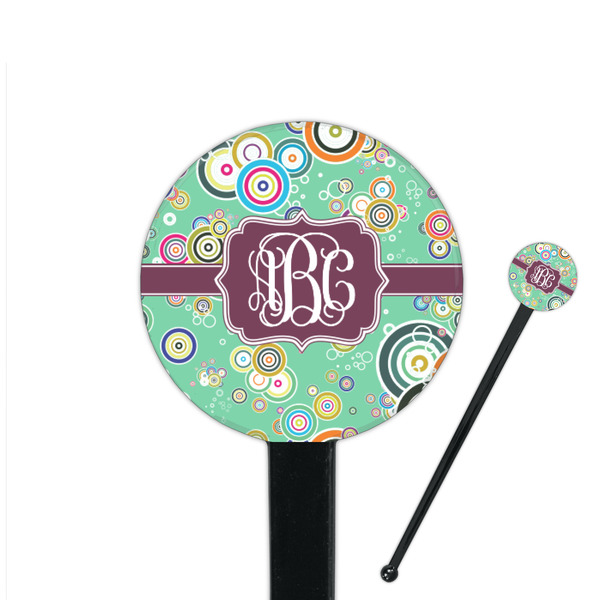 Custom Colored Circles 7" Round Plastic Stir Sticks - Black - Single Sided (Personalized)