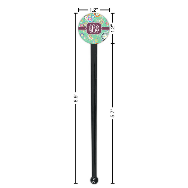 Colored Circles Black Plastic 7" Stir Stick - Round - Dimensions