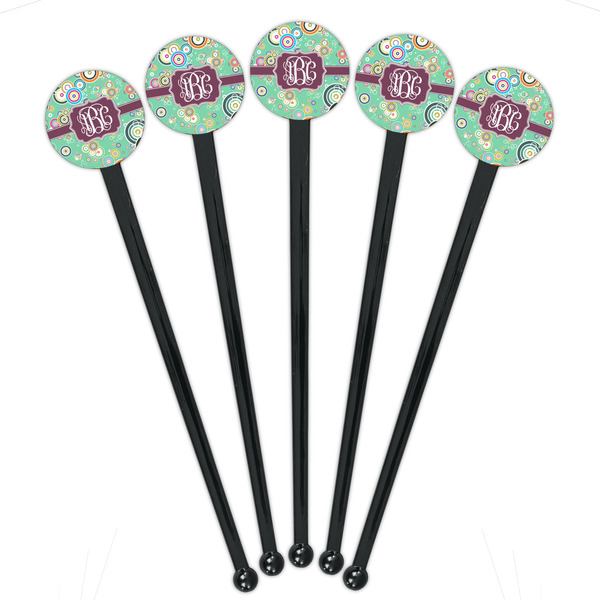 Colored Circles Black Plastic 7" Stir Stick - Round - Fan View