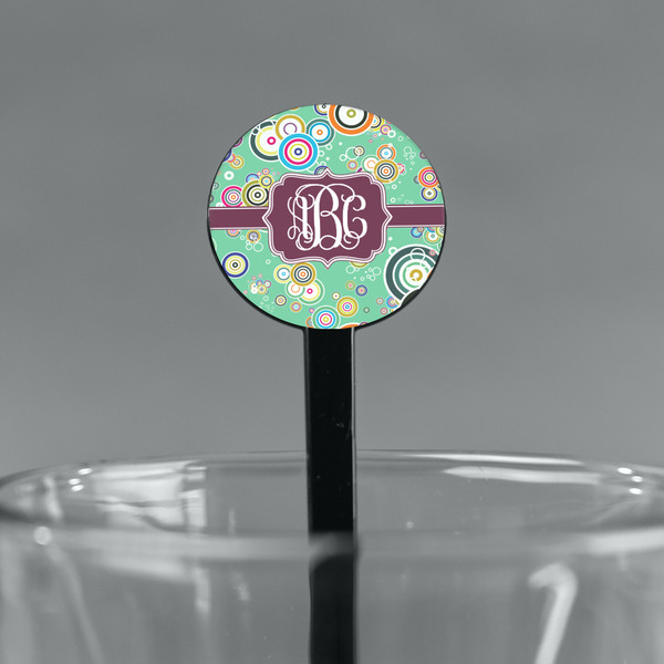 Colored Circles Black Plastic 7" Stir Stick - Round - Main