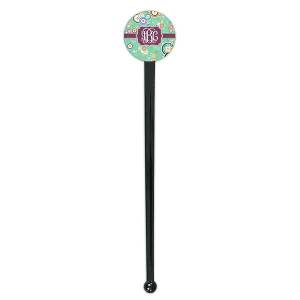 Colored Circles Black Plastic 7" Stir Stick - Round - Single Stick