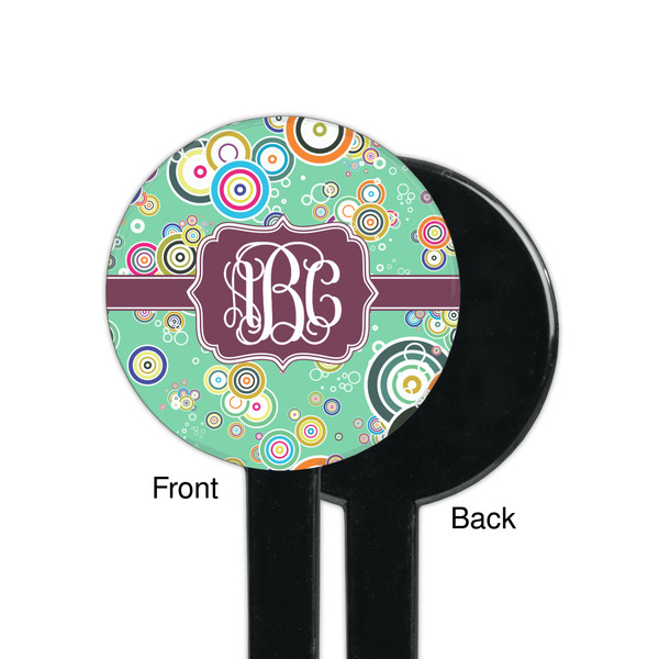 Colored Circles Black Plastic 7" Stir Stick - Single Sided - Round - Front & Back