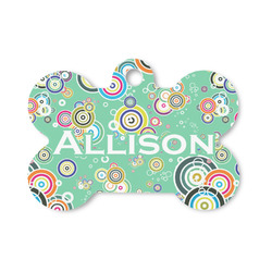 Colored Circles Bone Shaped Dog ID Tag - Small (Personalized)