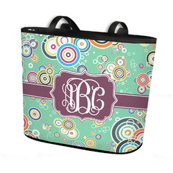 Colored Circles Bucket Tote w/ Genuine Leather Trim - Large w/ Front & Back Design (Personalized)