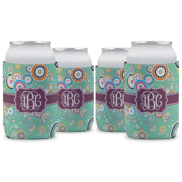 Custom Colored Circles Can Cooler (12 oz) - Set of 4 w/ Monogram