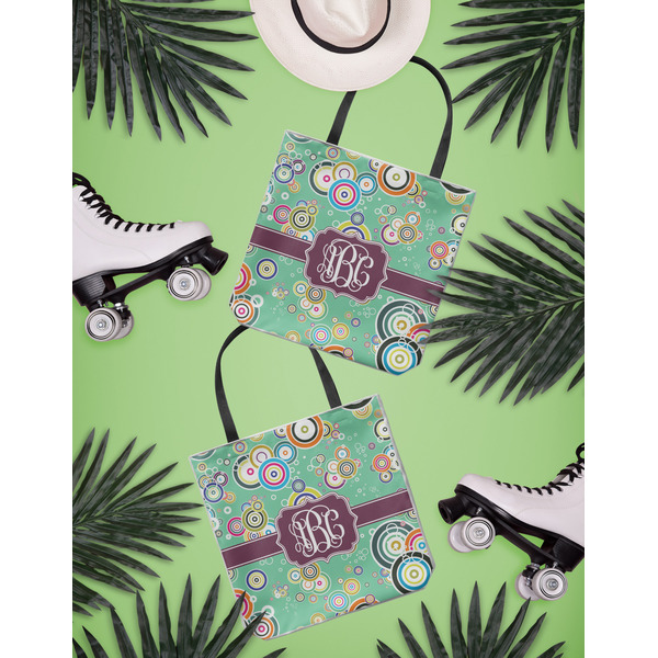 Colored Circles Canvas Tote Lifestyle Front and Back- 13x13