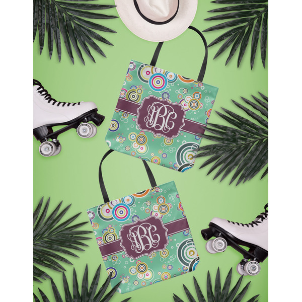 Colored Circles Canvas Tote Lifestyle Front and Back
