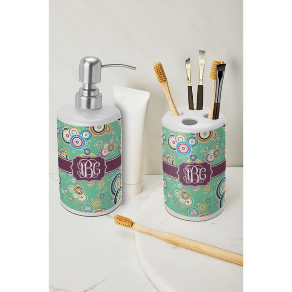 Colored Circles Ceramic Bathroom Accessories - LIFESTYLE (toothbrush holder & soap dispenser)