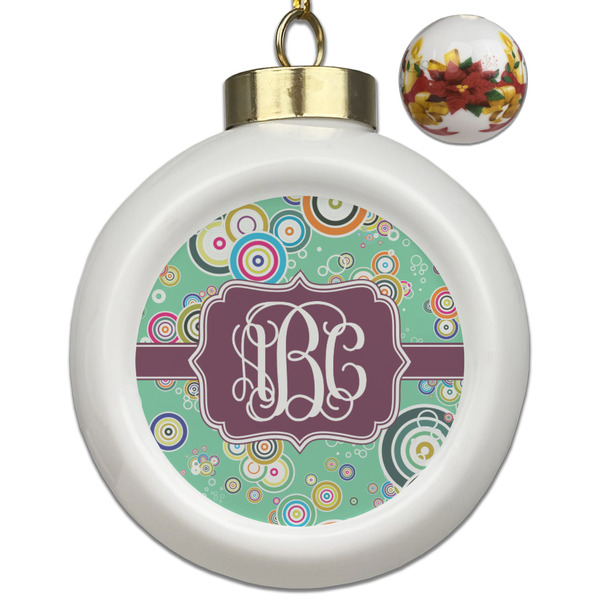 Custom Colored Circles Ceramic Ball Ornaments - Poinsettia Garland (Personalized)