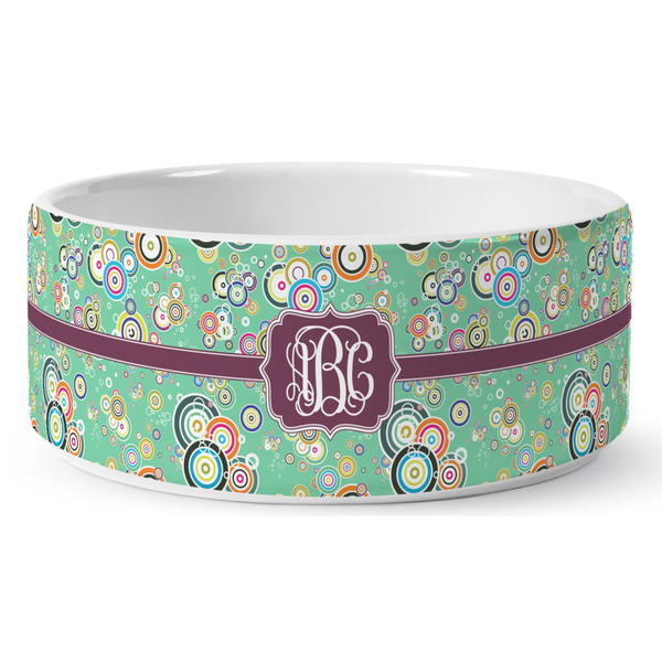 Colored Circles Ceramic Dog Bowl - Medium - Front