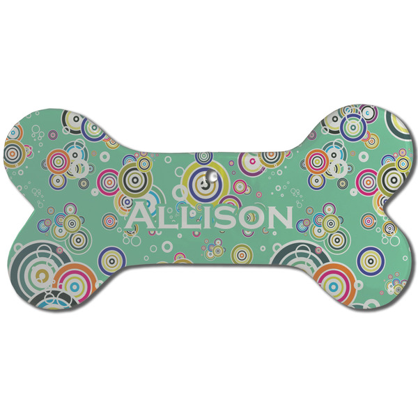 Custom Colored Circles Ceramic Dog Ornament - Front w/ Monogram