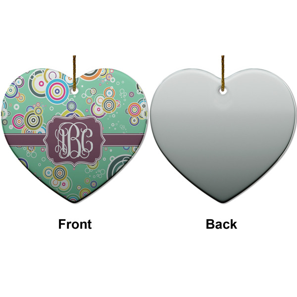 Colored Circles Ceramic Flat Ornament - Heart Front & Back (APPROVAL)