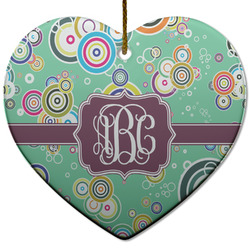 Colored Circles Heart Ceramic Ornament w/ Monogram