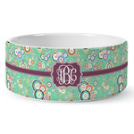 Colored Circles Ceramic Dog Bowl (Personalized)
