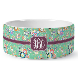 Colored Circles Ceramic Dog Bowl - Medium (Personalized)