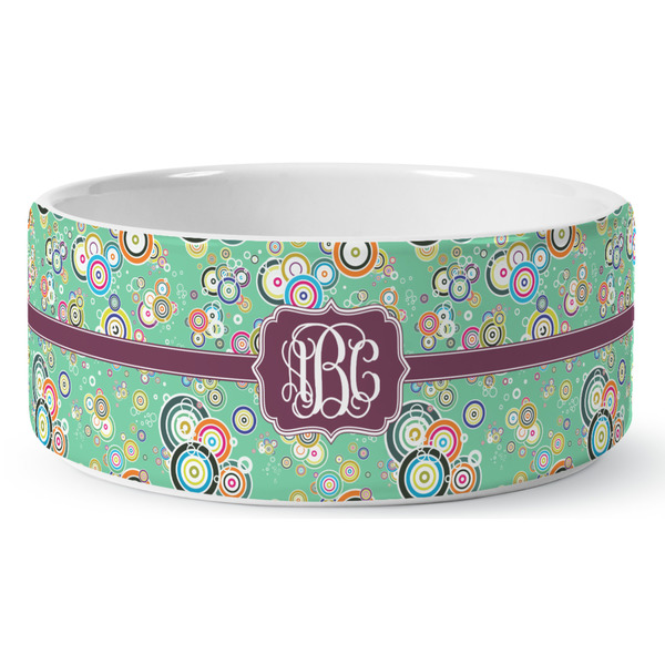 Custom Colored Circles Ceramic Dog Bowl - Large (Personalized)