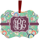 Colored Circles Metal Frame Ornament - Double Sided w/ Monogram