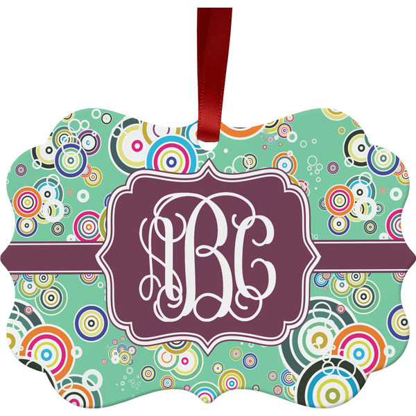 Custom Colored Circles Metal Frame Ornament - Double Sided w/ Monogram