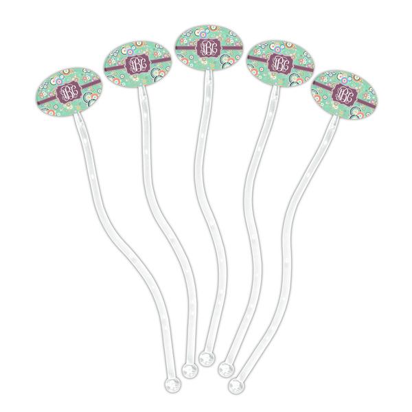 Colored Circles Clear Plastic 7" Stir Stick - Oval - Fan