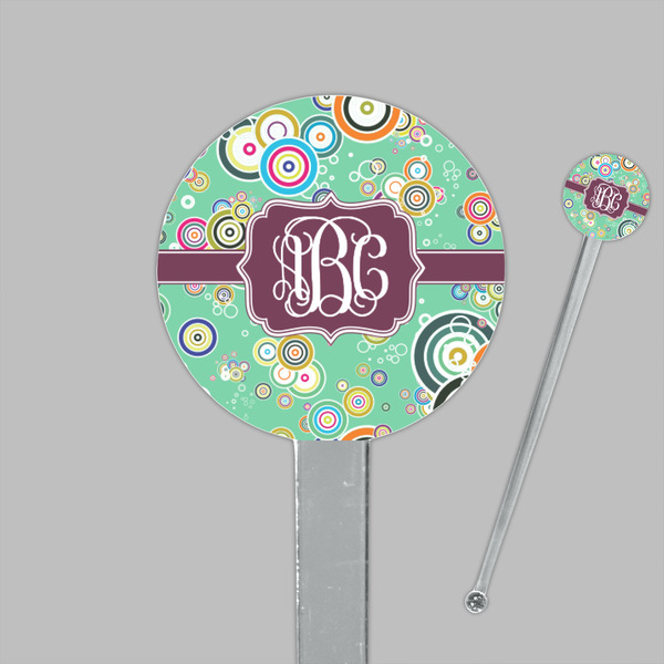 Colored Circles Clear Plastic 7" Stir Stick - Round - Closeup