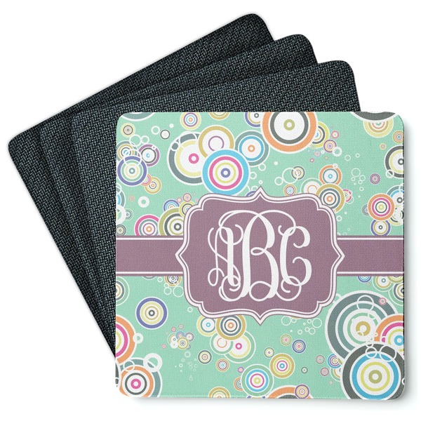 Custom Colored Circles Square Rubber Backed Coasters - Set of 4 (Personalized)