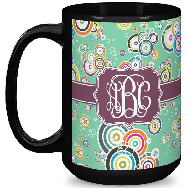 Custom Colored Circles 15 Oz Coffee Mug - Black (Personalized)