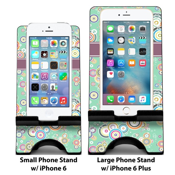 Colored Circles Compare Phone Stand Sizes - with iPhones