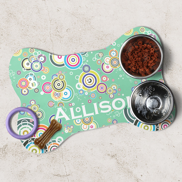 Colored Circles Dog Bone Shaped Mat Lifestyle